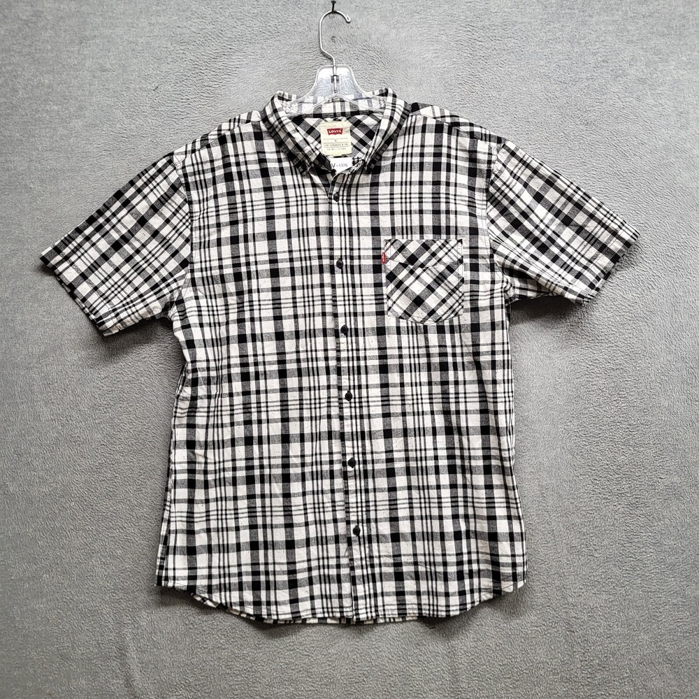Levi's Men Button Up Shirt XL Gray Plaid Short Sleeve Pocket